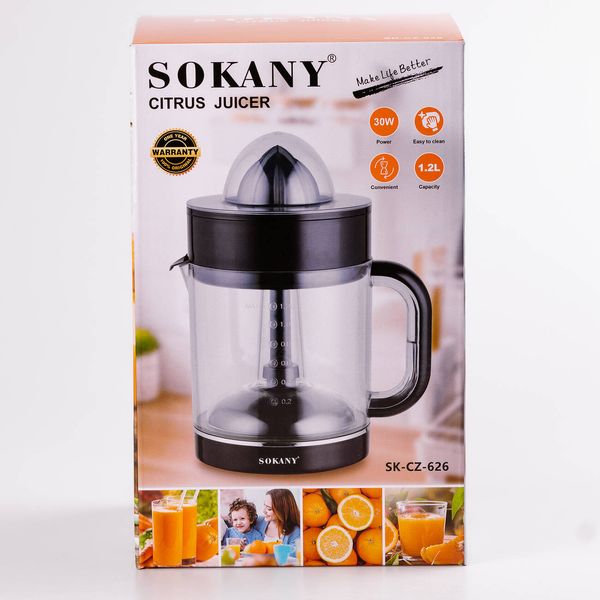 Соковыжималка для цитрусовых электрическая Sokany SK-CZ-626 на 1,2 л, черный SKCZ626 фото